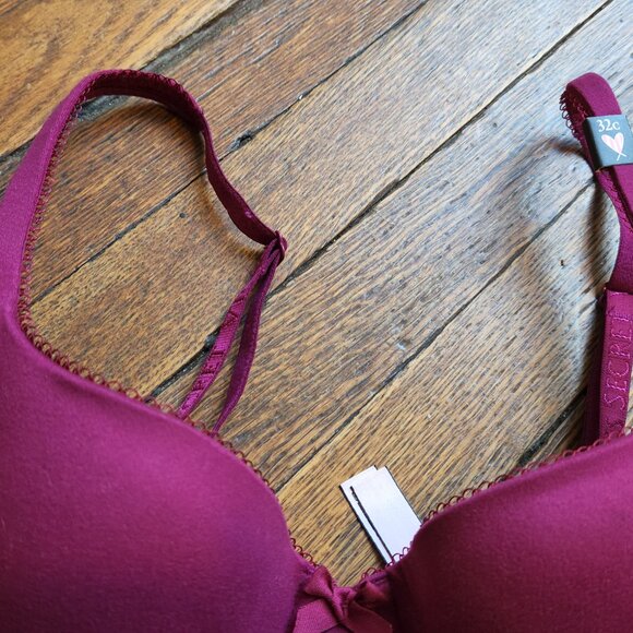 NEW 32C VICTORIAS SECRET red wine colored lined demi style bra Crossable straps - Picture 2 of 7